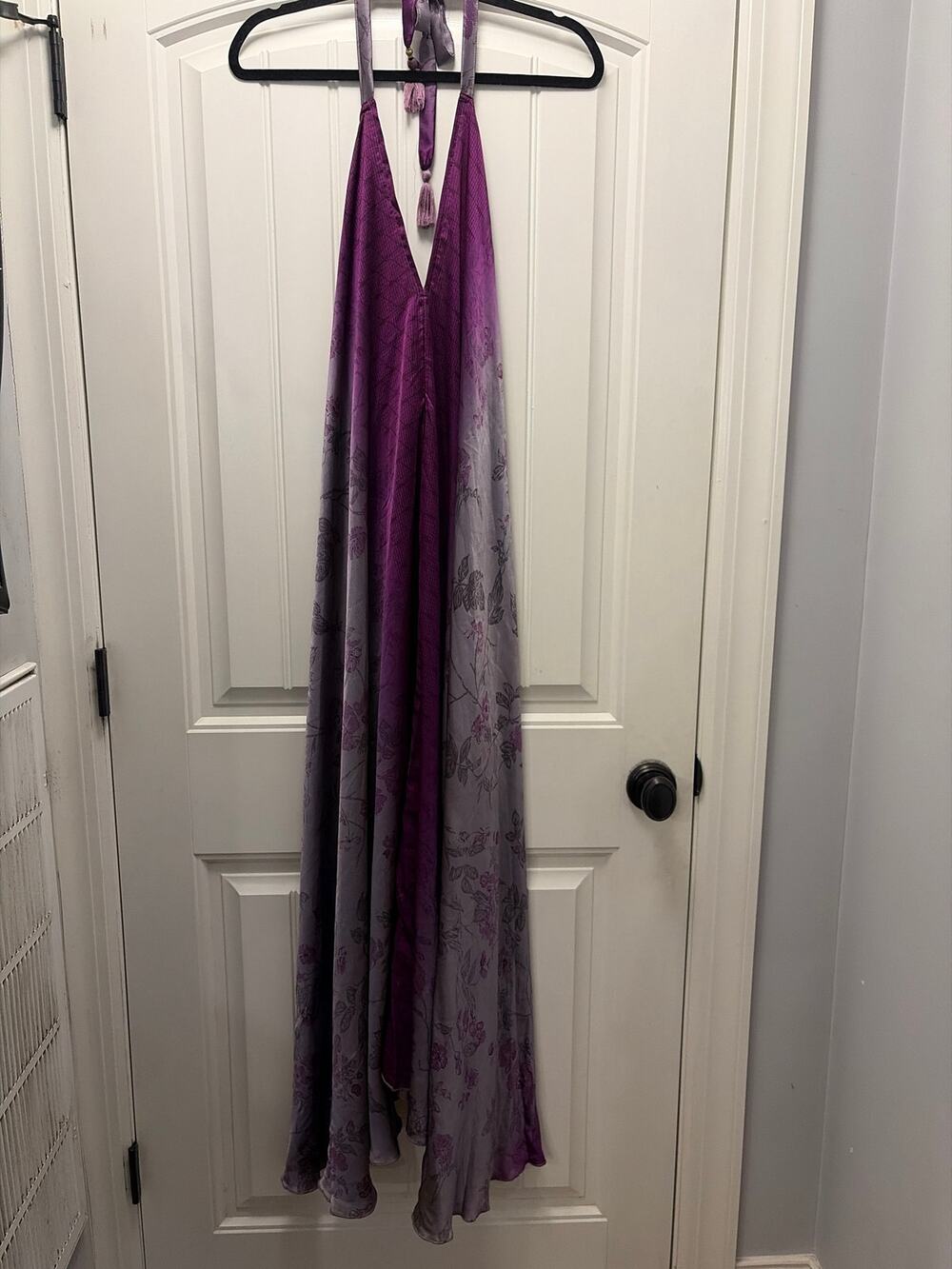 All About Audrey Women’s Floral Halter Boho Plunge Maxi Dress Size L/XL Purple